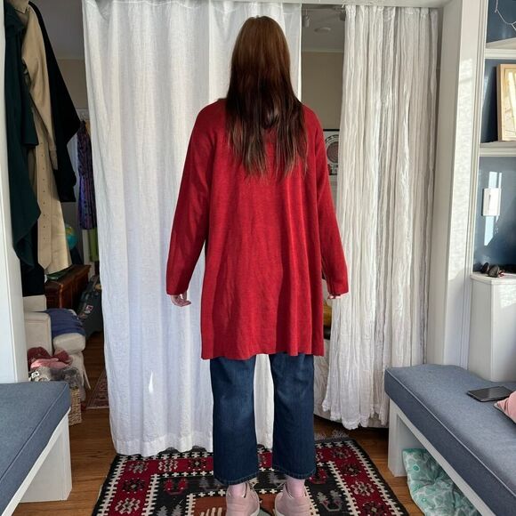 Eileen Fisher Long Red Cardigan Sweater - Picture 5 of 8
